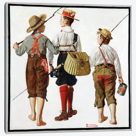 The Fishing Trip Canvas Print #13437} by Norman Rockwell Canvas Artwork