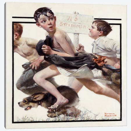 No Swimming Canvas Print #13438} by Norman Rockwell Canvas Print
