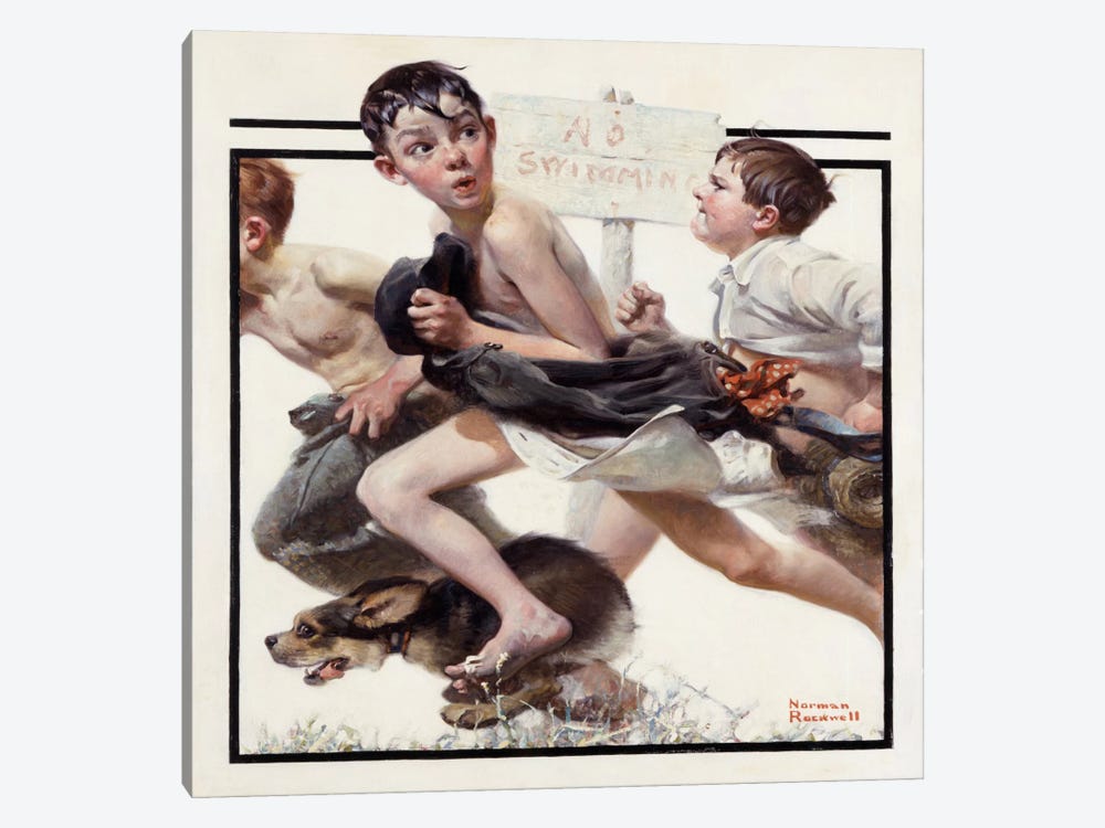 No Swimming by Norman Rockwell 1-piece Canvas Artwork