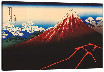 Lightning Below The Summit Canvas Art Print - Japanese Fine Art (Ukiyo-e)
