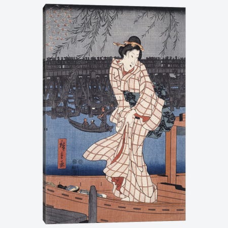 Ryogoku noryo ohanabi (Evening Cool and Great Fireworks at Ryogoku Triptych Panel II) Canvas Print #13606} by Utagawa Hiroshige Canvas Art Print