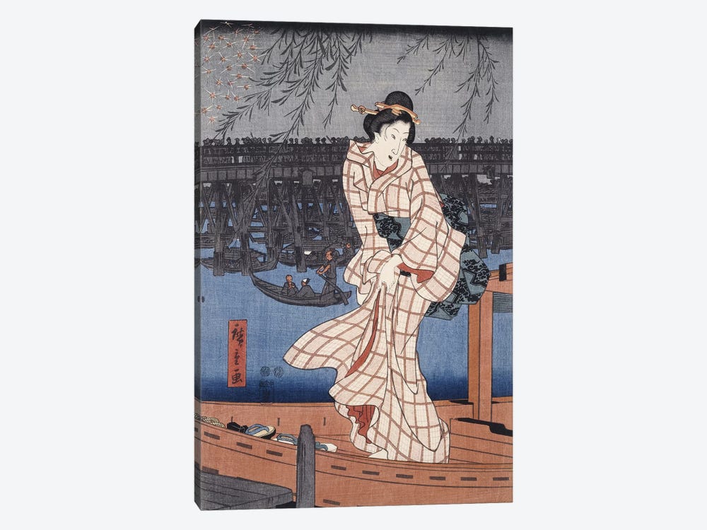 Ryogoku noryo ohanabi (Evening Cool and Great Fireworks at Ryogoku Triptych Panel II) by Utagawa Hiroshige 1-piece Canvas Art