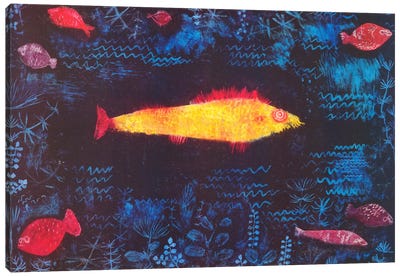 The Golden Fish Canvas Art Print - Blue & Yellow Art