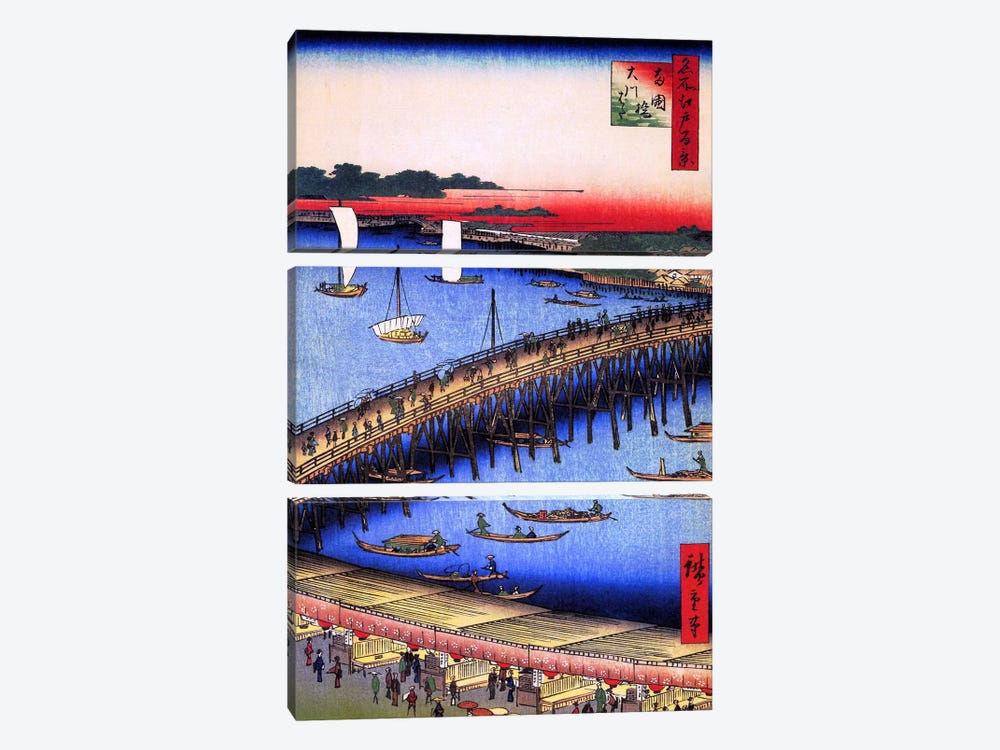 Ryogokubashi Okawabata (Ryogoku Bridge and The Great Riverbank) 3-piece Art Print