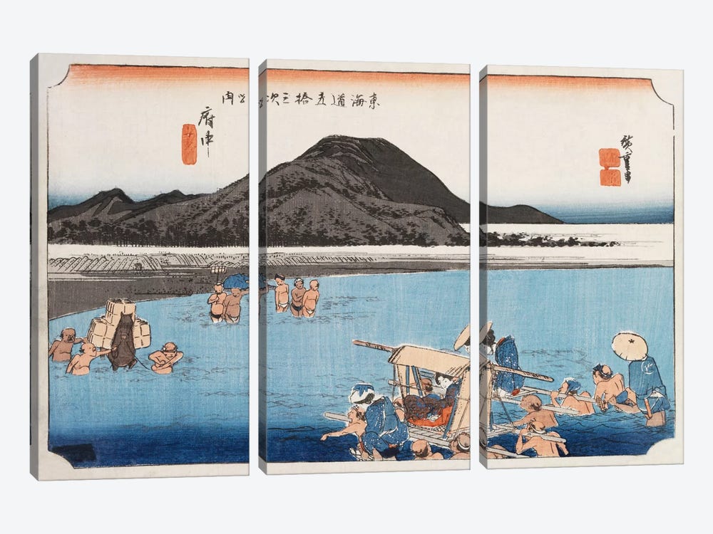 Fuchu, Abekawa (Fuchu: The Abe River) by Utagawa Hiroshige 3-piece Canvas Print