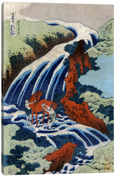 Washu Yoshino Yoshitsune uma arai no taki Canvas Art Print - Katsushika Hokusai