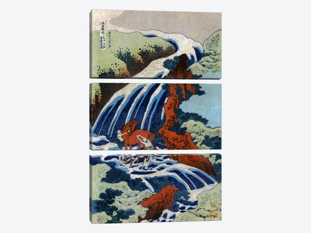 Washu Yoshino Yoshitsune uma arai no taki by Katsushika Hokusai 3-piece Canvas Art Print
