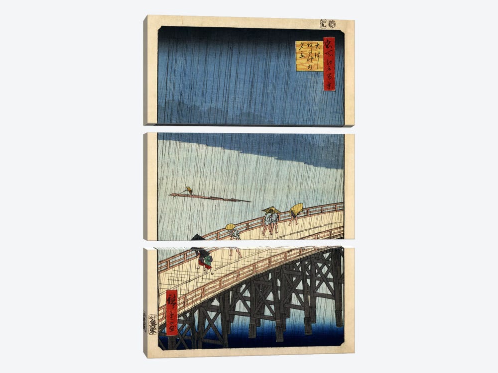 Ohashi Atake no yudachi (Sudden Shower over Shin-Ohashi Bridge and Atake) by Utagawa Hiroshige 3-piece Canvas Print