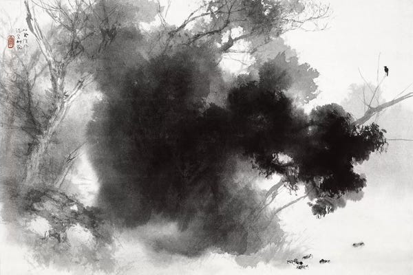 Black & White Abstract Art: Birds at Roost by Takeuchi Seiho
