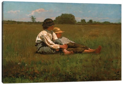 Boys In a Pasture, 1874 Canvas Art Print - Field, Grassland & Meadow Art