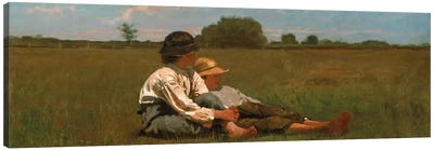 Boys In a Pasture Canvas Art Print - Realism Art