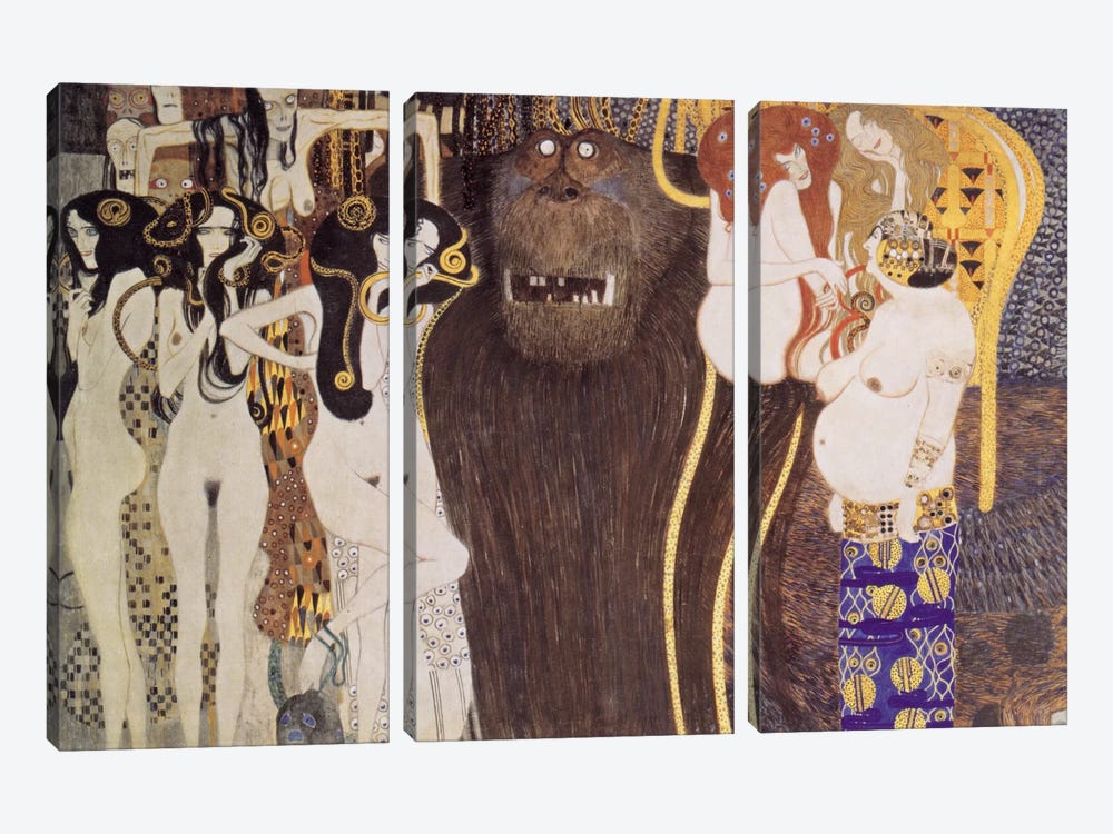 Die feindlichen Gewalten (The Hostile Forces) by Gustav Klimt 3-piece Canvas Print