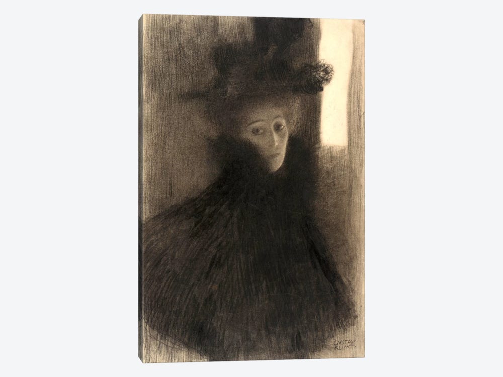Portrait of a Lady with Cape and Hat by Gustav Klimt 1-piece Canvas Artwork