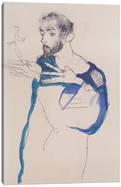 Gustav Klimt Im Blauen Malerkittel Canvas Art Print - Egon Schiele