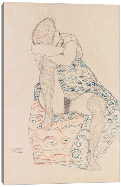 Seated Figure with Gathered Up Skirt Canvas Art Print - Gustav Klimt