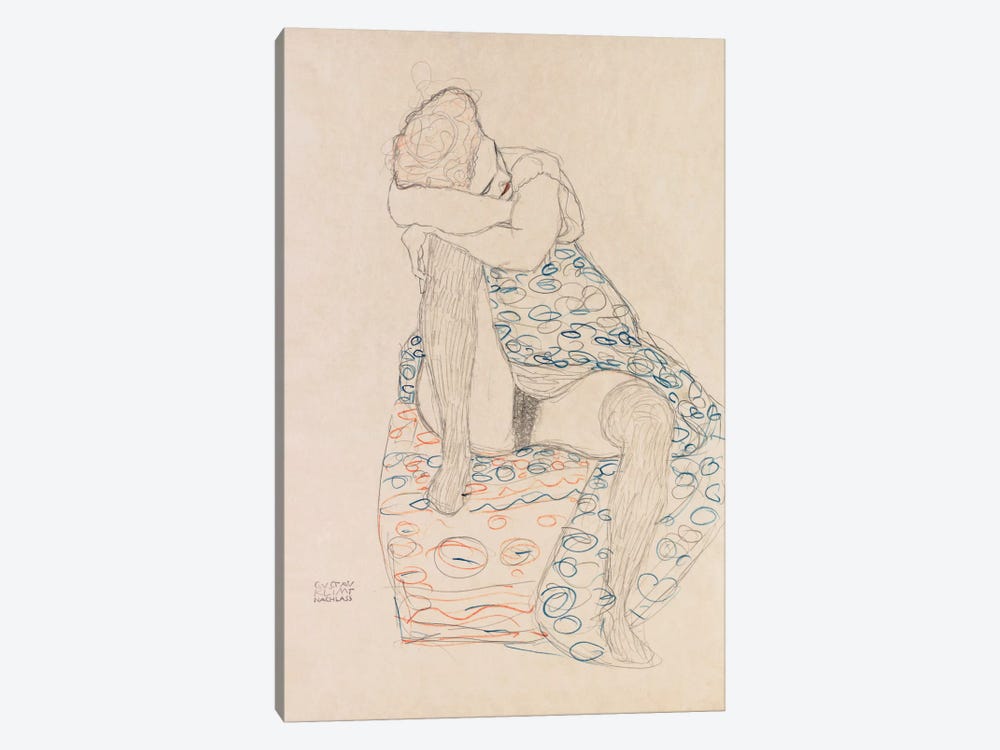 Seated Figure with Gathered Up Skirt by Gustav Klimt 1-piece Canvas Artwork