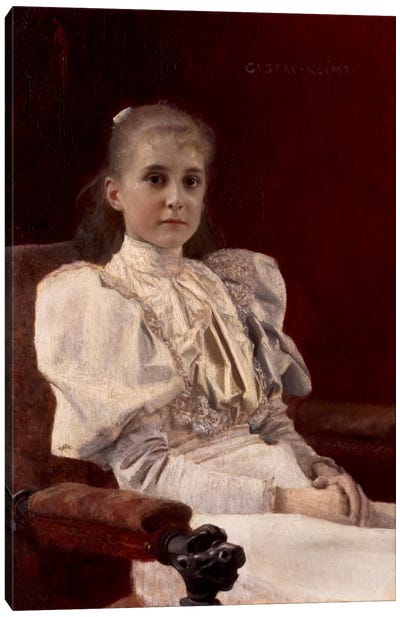 Seated Young Girl Canvas Art Print - Gustav Klimt