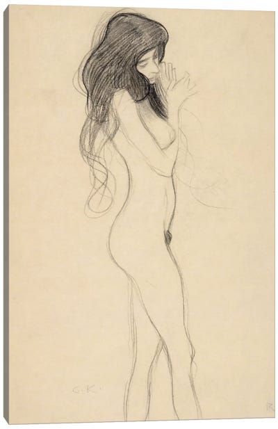 Stehender Frauenakt nach rechts (Standing Female Nude from the Front) Canvas Art Print - Gustav Klimt