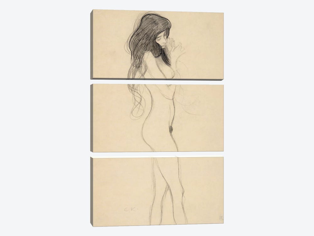 Stehender Frauenakt nach rechts (Standing Female Nude from the Front) by Gustav Klimt 3-piece Canvas Artwork