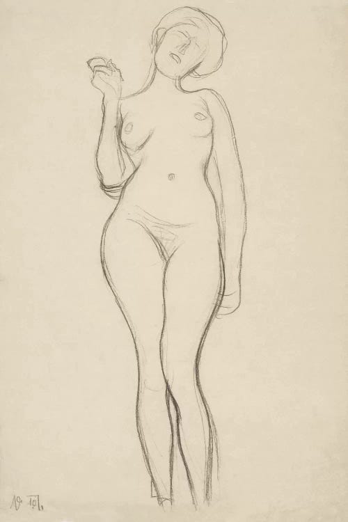 Stehender Frauenakt von vorne mit erhobenem rechtem Arm (Standing Femal Nude With Raised Right Arm)