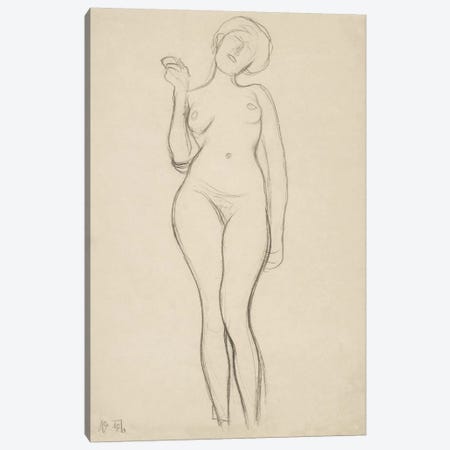 Stehender Frauenakt von vorne mit erhobenem rechtem Arm (Standing Femal Nude With Raised Right Arm) Canvas Print #14047} by Gustav Klimt Canvas Artwork