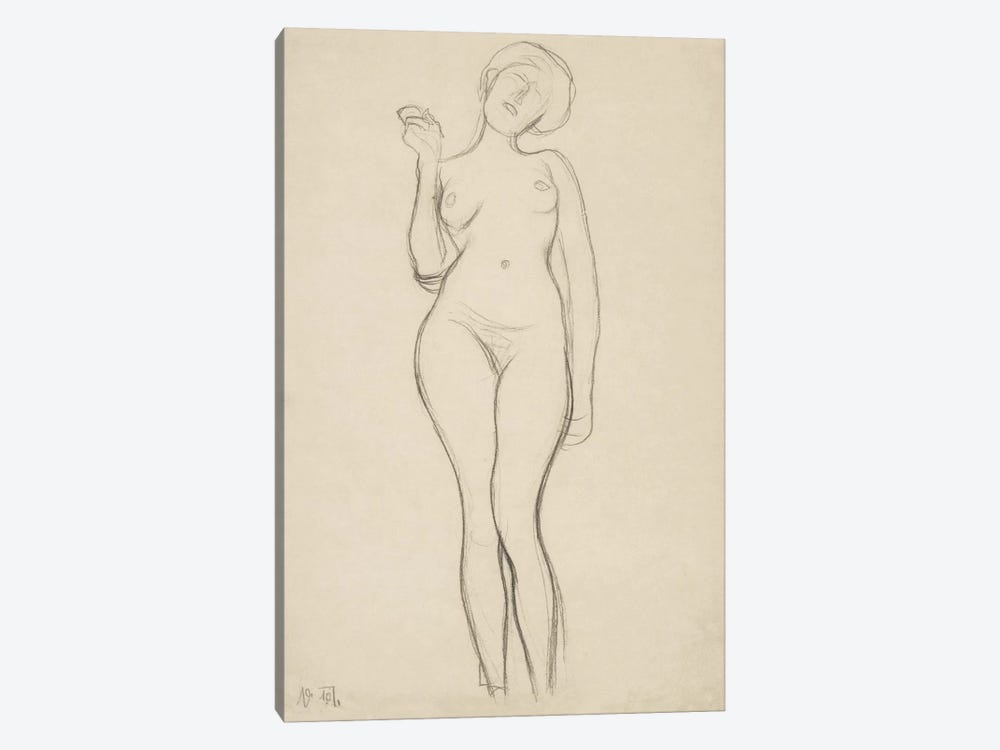 Stehender Frauenakt von vorne mit erhobenem rechtem Arm (Standing Femal Nude With Raised Right Arm) by Gustav Klimt 1-piece Art Print