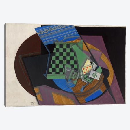 Damier et Cartes a Jouer (Checkerboard and Playing Cards) Canvas Print #14060} by Juan Gris Canvas Print