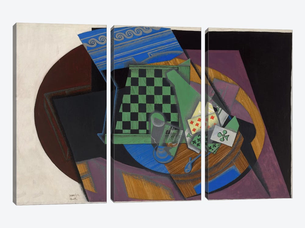 Damier et Cartes a Jouer (Checkerboard and Playing Cards) by Juan Gris 3-piece Canvas Art