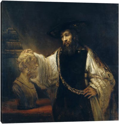 Aristotle Comtemplating the Bust of Homer or Aristotle with a Bust of Homer Canvas Art Print - Rembrandt van Rijn