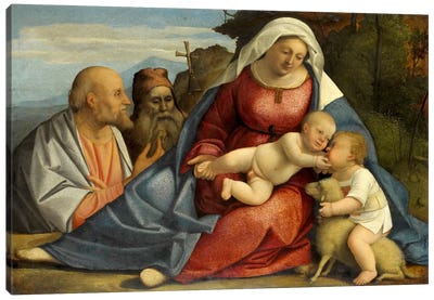 Madonna and Child, Little John the Baptist, Peter and Anthony the Hermit Canvas Art Print - Virgin Mary