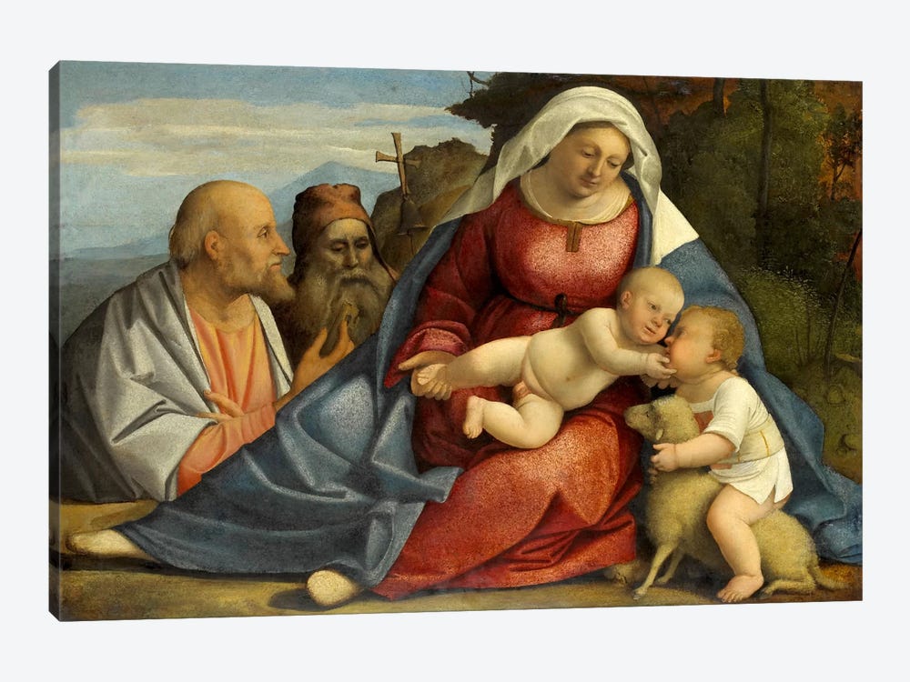 Madonna and Child, Little John the Baptist, Peter and Anthony the Hermit by Unknown Artist 1-piece Canvas Wall Art