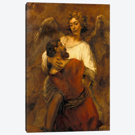 Jacob Wrestling with an Angel Canvas Print #14126} by Rembrandt van Rijn Canvas Print