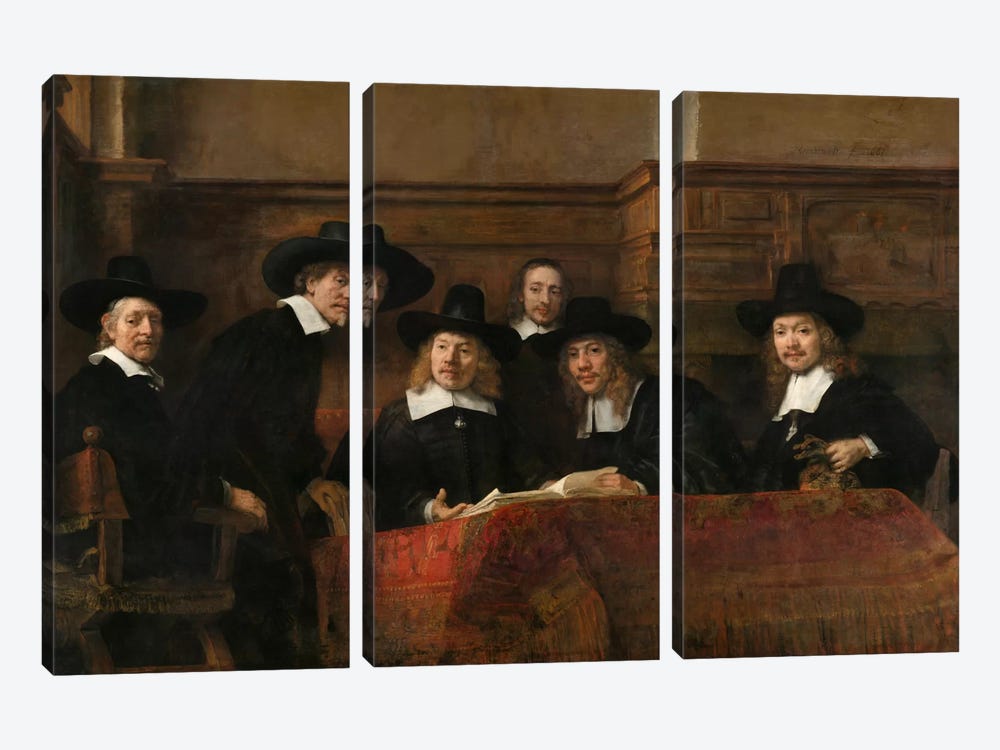 The Sampling Officials or Syndics of the Drapers' Guild by Rembrandt van Rijn 3-piece Canvas Art Print