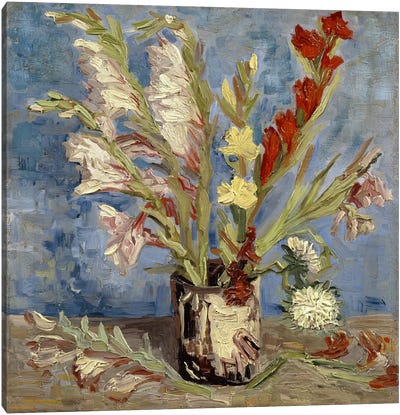 Vase With Gladioli & China Asters, 1886 Canvas Art Print - Post-Impressionism Art