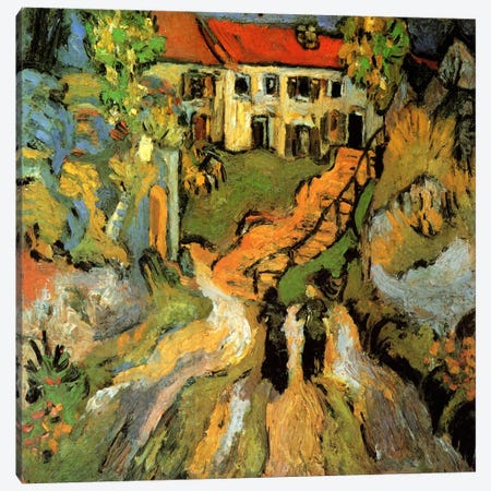 Village Street & Steps in Auvers With Two Figures Canvas Print #14312} by Vincent van Gogh Art Print