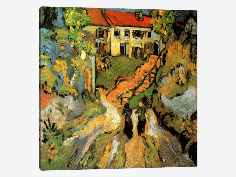 Village Street & Steps in Auvers With Two Figures 1-piece Art Print