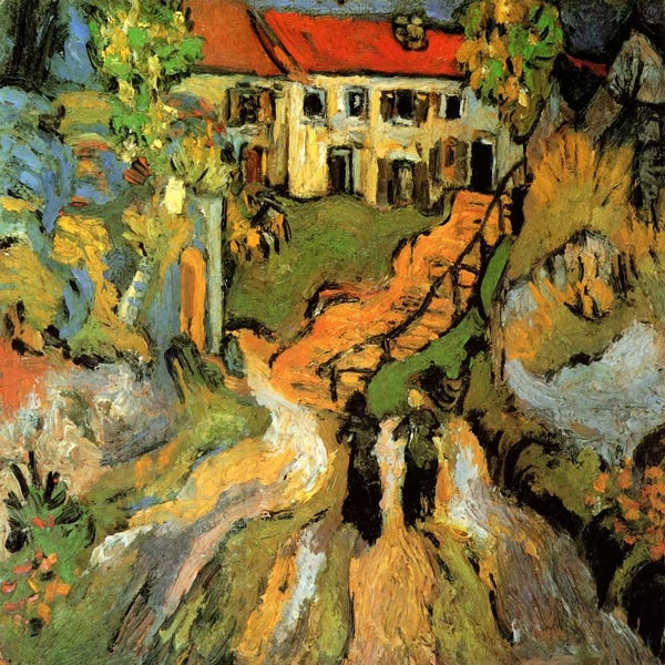 Trails, Paths & Roads: Village Street & Steps in Auvers With Two Figures by Vincent van Gogh