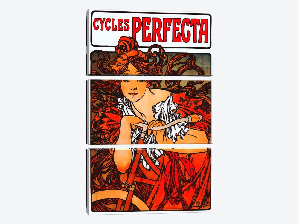 Cycles Perfecta by Alphonse Mucha 3-piece Canvas Art Print