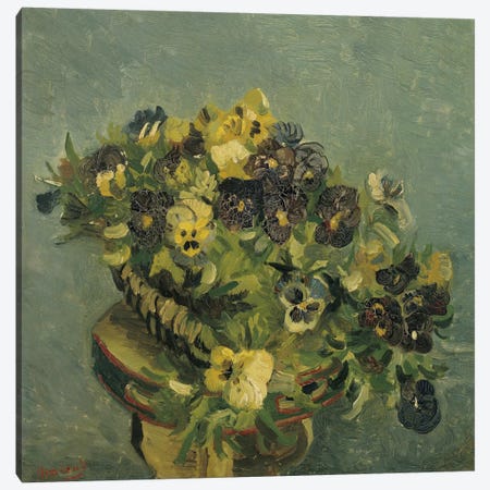 Basket of Pansies on a Small Table Canvas Print #14325} by Vincent van Gogh Canvas Art Print