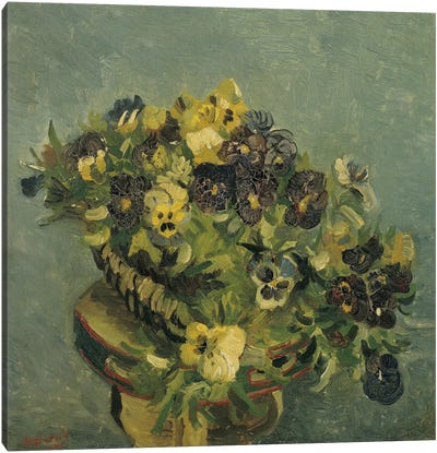 Basket of Pansies on a Small Table Canvas Art Print - Vincent van Gogh