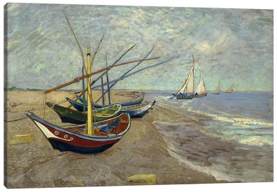 Fishing Boats on the Beach at les Saintes Maries de la Mer Canvas Art Print - Nautical Art