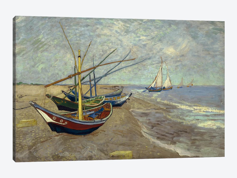 Fishing Boats on the Beach at les Saintes Maries de la Mer by Vincent van Gogh 1-piece Canvas Art Print