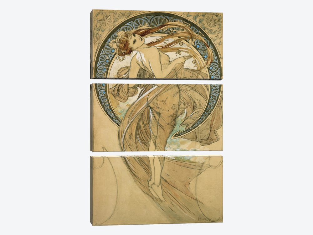 Study For La Danse by Alphonse Mucha 3-piece Canvas Print