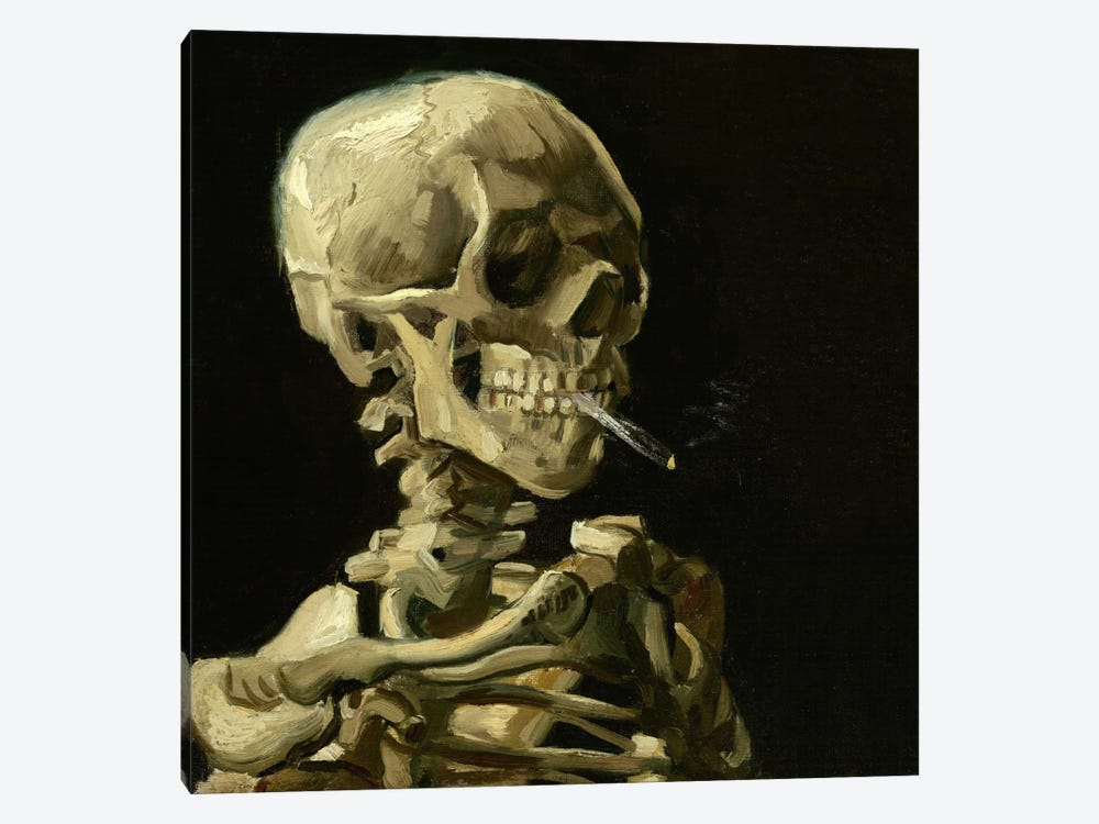 Head of a Skeleton With a Burning Cigarette 1-piece Canvas Artwork