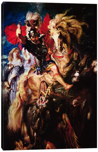St. George and The Dragon Canvas Art Print - Horseback Art