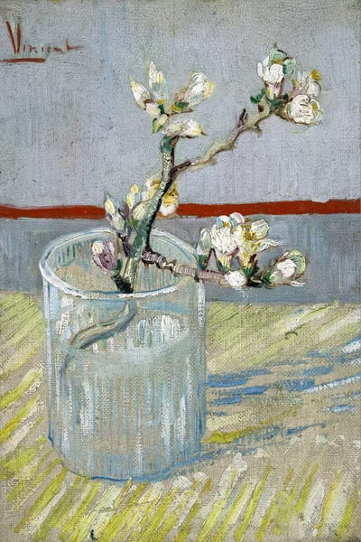Vincent van Gogh: Sprint of Flowering Almond Blossom in a Glass by Vincent van Gogh