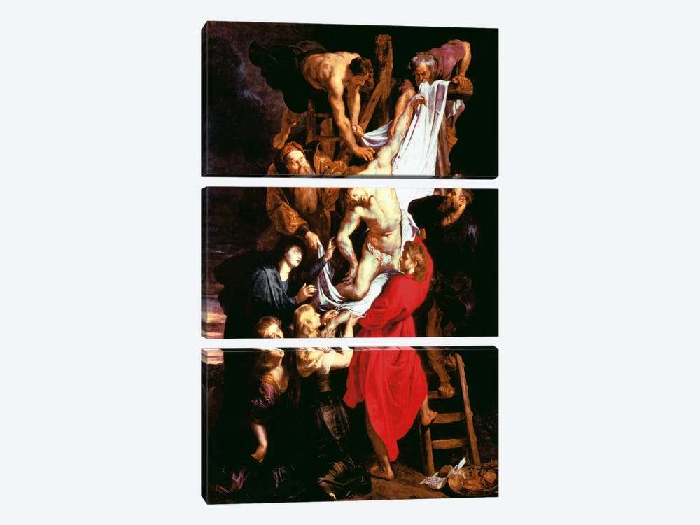 The Descent From The Cross, Central Panel of The Triptych, 1611-14 by Peter Paul Rubens 3-piece Canvas Print