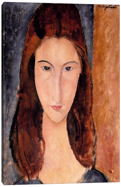 Portrait of Jeanne Hebuterne Canvas Art Print - Amedeo Modigliani