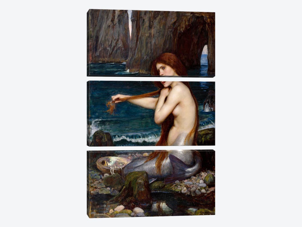 A Mermaid by John William Waterhouse 3-piece Canvas Art Print