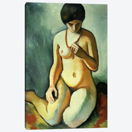Nude with Coral Necklace Canvas Print #1500} by August Macke Art Print